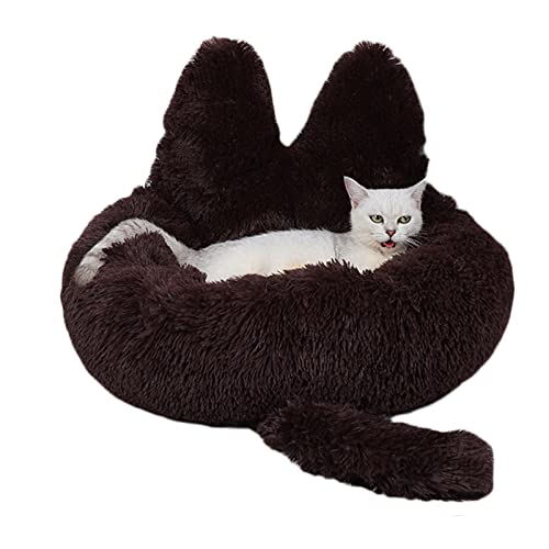 Koomuao Donut-Korb für Hunde, aus Plüsch, rund, für Katzen, Welpen, Schlafkissen, Katzen, rutschfest, flauschig und bequem, Teppich für Haustiere, Katzen (50 cm, dunkelbraun) von Koomuao