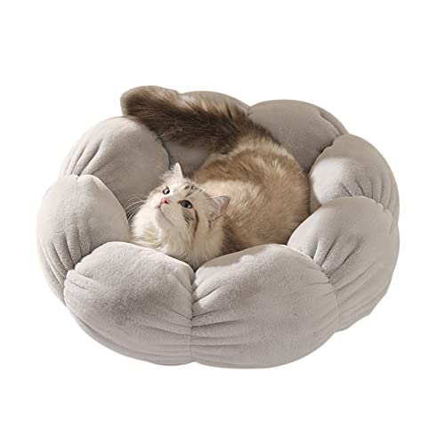 Koomuao Donut-Korb für Katzen, Welpen, rund, Kissen für Haustiere, Blumenform, extraweich, bequem, Korb für Hunde und Katzen (40 cm, grau) von Koomuao