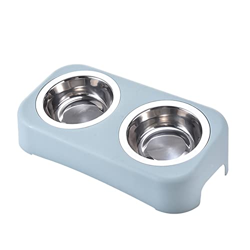 Koomuao Doppelnapf für Katzen, erhöht, aus Edelstahl, Schüssel für Kätzchen, gegen Erbrechen, rutschfest, 2 Schalen für Wasser und Futter für Katzen & Hunde (blau) von Koomuao