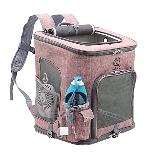 Koomuao Faltbar Haustier Rucksack, Haustier tragen Transporttasche,Atmungsaktives Netz-Oberteil, zum Öffnen,Haustier-Rucksack für kleine Hunde, Katzen bis zu 10kg (L, Rose) von Koomuao