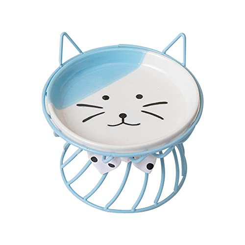 Koomuao Fressnäpfe für Katzen,Futterstation Katzen Erhöht,Katzen Futternapf Katze aus Keramik Erhöht für Futter und Wasser, Schützt die Halswirbelsäule, leicht zu reinigen (Blau) von Koomuao