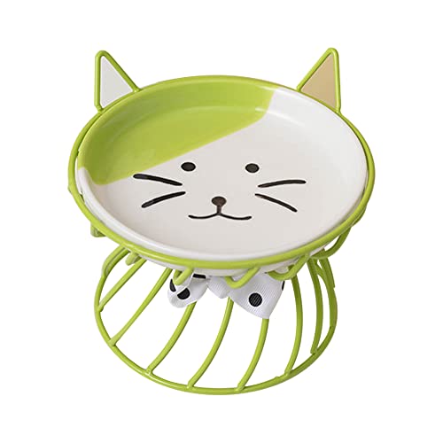 Koomuao Fressnäpfe für Katzen,Futterstation Katzen Erhöht,Katzen Futternapf Katze aus Keramik Erhöht für Futter und Wasser, Schützt die Halswirbelsäule, leicht zu reinigen (Grün) von Koomuao