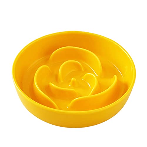 Koomuao Fressnapf für Katzen und Hunde, 19,5 cm, Keramikschale in Rosenform, für langsames Fressen, interaktiver Puzzle-Napf für Tiere, gesund und langsamer Verdauung (gelb) von Koomuao