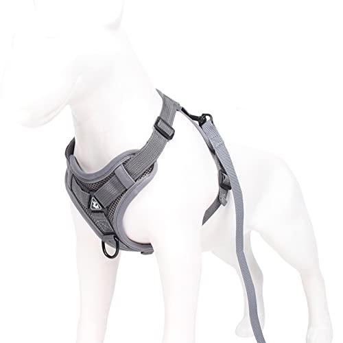 Koomuao Hundegeschirr, Zugentlastungsgeschirr für Hunde, verstellbar, Set aus Welpenweste und Leine, Geschirr, Jacke aus weichem Netzstoff, atmungsaktiv, für kleine und mittelgroße Hunde (Grau, S) von Koomuao