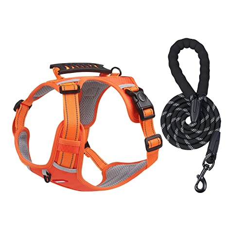 Koomuao Hundegeschirr und Leine Set,Kein Ziehen,verstellbares, reflektierendes Step-in-Welpengeschirr mit Dicker für große, mittelgroße und kleine Hunde, kein Ziehen (Orange, XS) von Koomuao