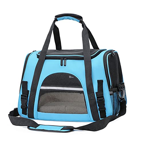 Koomuao Hundetasche Transportbox,Hundetransportbox Atmungsaktive und Faltbare, Hundebox, Transporttasche Oxford Gewebe, Hundetaschen mit Schultergurt und Plüschmatte (Blau) von Koomuao