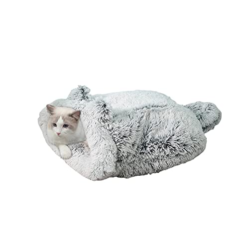 Koomuao Katze Schlafsack Haustier Bett Katze,Haustierbett,Katzenschlafsack Warm Gemütlich Bedeckt Selbsterwärmenden Kuschelsack Halb Überdachte Höhle für Katzenwelpen (Grau) von Koomuao