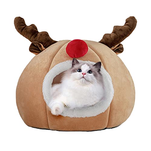Koomuao Katzenbett, Schlafnest, Weihnachten, flauschiges Hundebett, halbgeschlossen, Korb, Kissen, Bett, Winter, Plüsch für Katzen und Welpen (L-38 cm) von Koomuao
