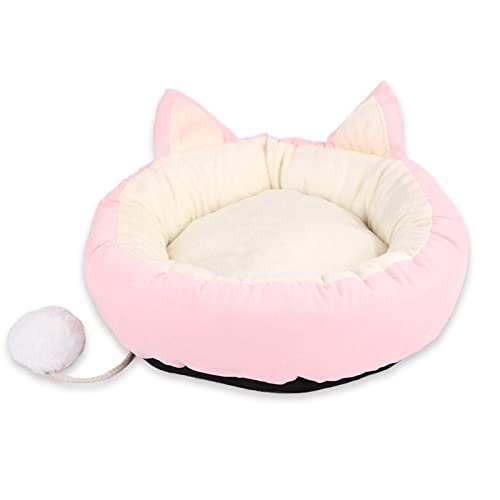 Koomuao Katzenbett, rund, Kissen, weich, für Haustiere, rutschfest, Anti-Stress, Sofa, Bett, Winter, warm, Plüsch, für Katzen, Welpen (M, Rosa) von Koomuao