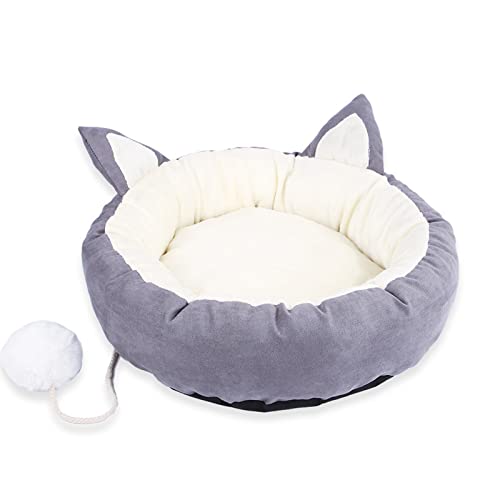 Koomuao Katzenbett, rund, Kissen, weich, für Haustiere, rutschfest, Anti-Stress, Sofa, Bett, Winter, warm, Plüsch, für Katzen und Welpen (L, grau) von Koomuao