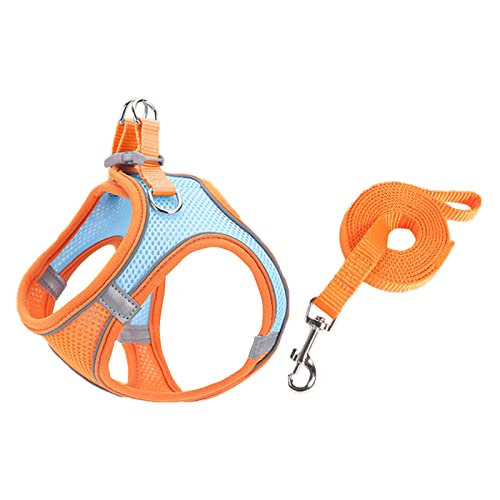 Koomuao Katzengeschirr, atmungsaktiv, mit Leine, sicher, Geschirr, Jacke, ultraleicht, Kätzchenkragen, weich und bequem, Laufjacke für Kaninchen, Katzen und Welpen (Orange, XXXS) von Koomuao