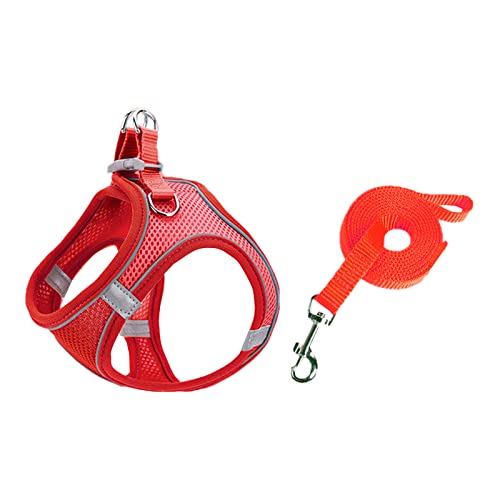 Koomuao Katzengeschirr, atmungsaktiv, mit Leine, sicher, Geschirr, Jacke, ultraleicht, Kätzchenkragen, weich und bequem, Laufjacke für Kaninchen, Katzen und Welpen (Rot, M) von Koomuao