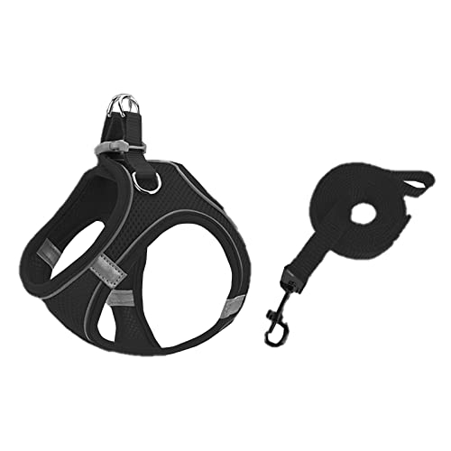 Koomuao Katzengeschirr, atmungsaktiv, mit Leine, sicher, Geschirr, Jacke, ultraleicht, Kätzchenkragen, weich und bequem, Laufjacke für Kaninchen, Katzen und Welpen (Schwarz, M) von Koomuao
