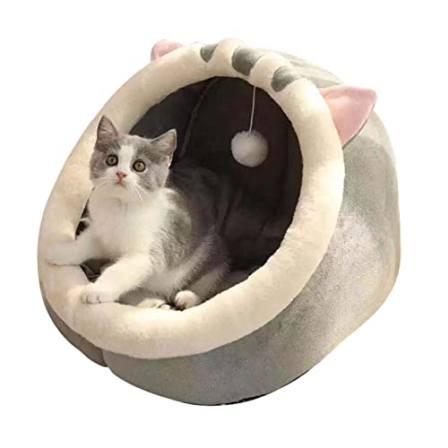 Koomuao Katzenhöhle Katzenbett Flauschig, Katzenzelt mit abnehmbarem Kissen Kissen Kuschelhöhle,Katzenhaus Tierbett für kleine bis mittel große Katzen und Hunde (L, Grau) von Koomuao