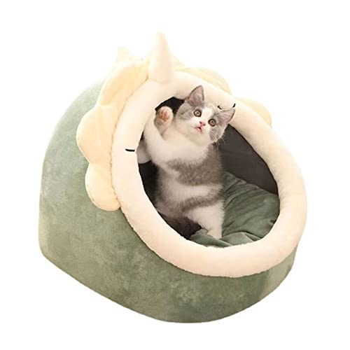 Koomuao Katzenhöhle Katzenbett Flauschig, Katzenzelt mit abnehmbarem Kissen Kissen Kuschelhöhle,Katzenhaus Tierbett für kleine bis mittel große Katzen und Hunde (L, Grün) von Koomuao