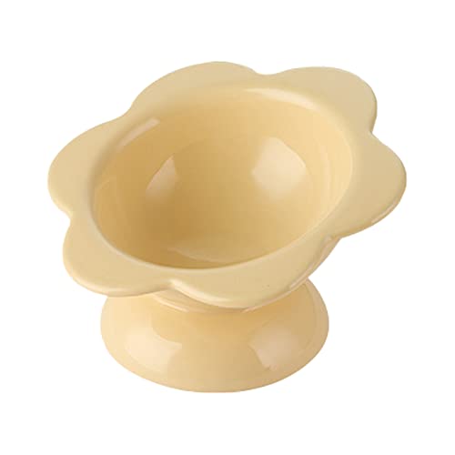Koomuao Katzenschüssel, Keramik, erhöhter und geneigter Katzennapf für Kätzchen, Blumen-Design, Tierschale, gegen Erbrechen und Verringerung des Nackendrucks, Gelb von Koomuao