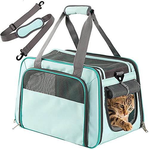 Koomuao Katzentragetasche mit Schultergurt, Faltbare Transporttasche für Katzen Hunde, Reisetasche für Haustiere,Hundetasche Hundebox für die Reise und Den Täglichen Gebrauch,Bis 5kg (Blau) von Koomuao