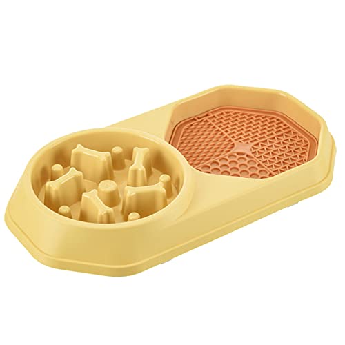 Koomuao Langsamer Futternapf für Katzen, zum Mittagessen, mit Leckmatte, geeignet für Trocken- und Nassfutter, Futternapf für Haustiere (gelb) von Koomuao