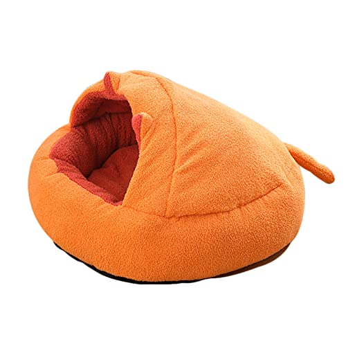 Koomuao Rundes Hundebett / Katzenbett, Anti-Stress, extra weich, Hundekorb aus Plüschstoff, bequem, großes Kissen, Katze, Donut, warm, Tiernest, Welpen, rutschfest (L-60 cm, Orange) von Koomuao