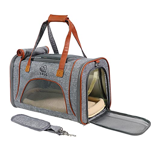 Koomuao Transporttasche für Katzen Hunde,Katzentragetasche mit Schultergurt,Faltbare Hundetasche für die Reise und Den Täglichen Gebrauch,Bis 6 kg (Hellgrau) von Koomuao