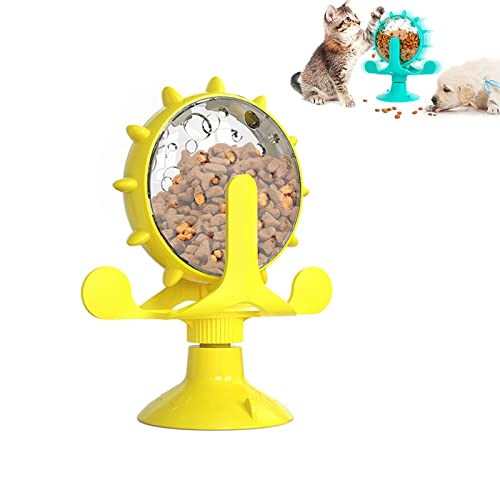 Koomuao Windmühle Katzenspielzeug,Interaktives Katzenspielzeug mit Starkem Saugnapf Interaktives Necken Katzenspielzeug, 360° drehbar vertikal für Kätzchen und Welpen(Gelb) von Koomuao