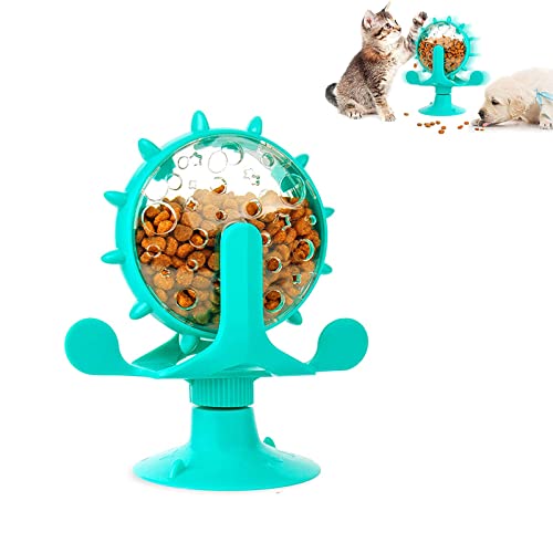 Koomuao Windmühle Katzenspielzeug,Interaktives Katzenspielzeug mit Starkem Saugnapf Interaktives Necken Katzenspielzeug, 360° drehbar vertikal für Kätzchen und Welpen (Blau) von Koomuao