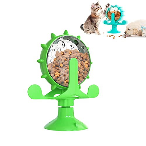 Koomuao Windmühle Katzenspielzeug,Interaktives Katzenspielzeug mit Starkem Saugnapf Interaktives Necken Katzenspielzeug, 360° drehbar vertikal für Kätzchen und Welpen (Grün) von Koomuao