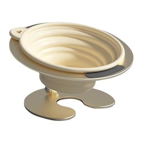 Liemuao Erhöhte Futternäpfe für Katzen, faltbar, aus Silikon, Katzennapf mit verstellbarer Metallhalterung, 15° geneigt, für Katzen und Welpen, Futternapf für Reisen und draußen (beige) von Koomuao