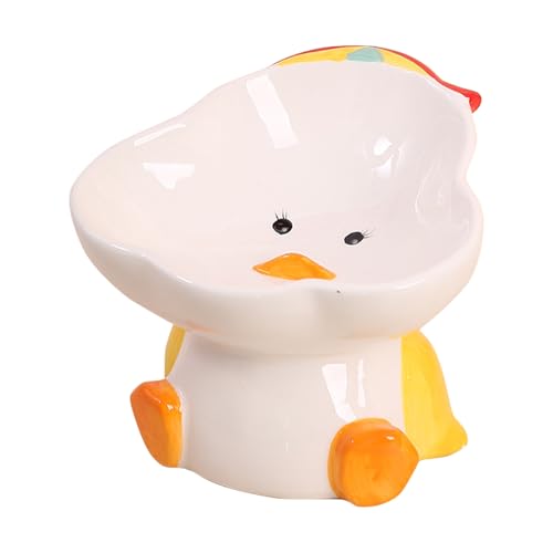 Liemuao Erhöhter Katzenfressnapf – niedliche Tierformen – Keramikschüsseln für Katzen, gegen Erbrechen, 15° geneigt, Futter-/Wasserschüssel für Haustiere (Duck) von Koomuao