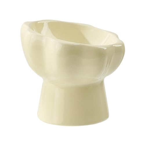Liemuao Erhöhter Katzennapf aus Keramik, um 15° neigbar, Futternapf für Kätzchen, Wasserschale für Katzen, schützt den Hals und Futternapf für Katzen (Beige-Food) von Koomuao