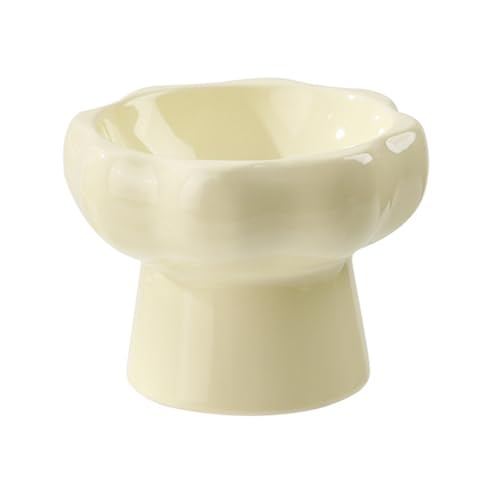 Liemuao Erhöhter Katzennapf aus Keramik, um 15° neigbar, Futternapf für Kätzchen, Wasserschale für Katzen, schützt den Hals und Futternapf für Katzen (beige-water) von Koomuao