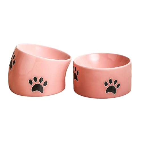 Liemuao Futternapf Katze Erhöht 2er Set Katzennapf Keramik,Anti Erbrechen Fressnapf Katze,Fressnapf Katze Hoch mit Neigung Design,Katzennäpfe Schützen den Nacken (2pcs-Rosa) von Koomuao