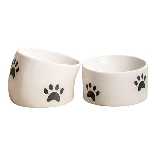 Liemuao Futternapf Katze Erhöht 2er Set Katzennapf Keramik,Anti Erbrechen Fressnapf Katze,Fressnapf Katze Hoch mit Neigung Design,Katzennäpfe Schützen den Nacken (2pcs-Weiß) von Koomuao