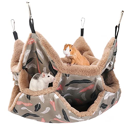 Liemuao Hängematte für kleine Haustiere,Hängematte Höhle Kleintier Schaukel,Doppelschicht Haustierkäfig Hängematten Schläfer Hängematte für Ratten, Hamster, Chinchillas (L-34 * 34cm, Feder) von Koomuao