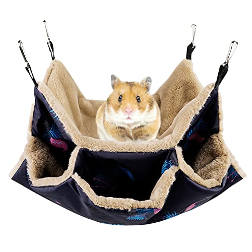 Liemuao Hängematte für kleine Haustiere,Hängematte Höhle Kleintier Schaukel,Doppelschicht Haustierkäfig Hängematten Schläfer Hängematte für Ratten, Hamster, Chinchillas (L-34 * 34cm, Flamingo) von Koomuao