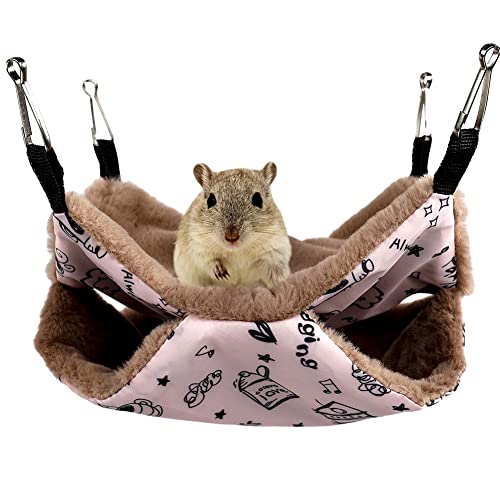 Liemuao Hängematte für kleine Haustiere,Hängematte Höhle Kleintier Schaukel,Doppelschicht Haustierkäfig Hängematten Schläfer Hängematte für Ratten, Hamster, Chinchillas (L-34*34cm, Tasse) von Koomuao