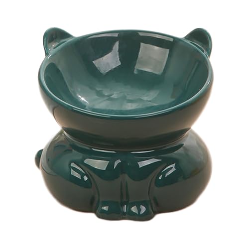 Liemuao Katzenfressnapf, erhöht, aus Keramik, geneigt, Katzenfutter, niedliche Kätzchenform, kleiner 13 cm, für Katzen, gegen Erbrechen, erhältlich für Katzen und kleine Hunde (Grün-B) von Koomuao