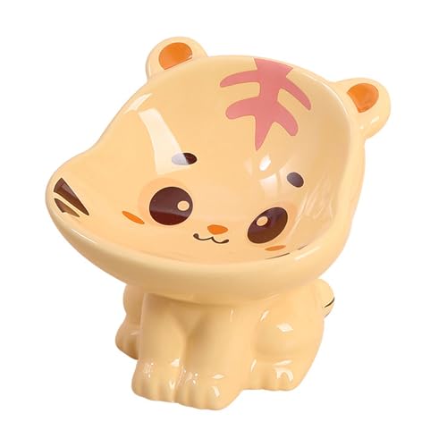Liemuao Katzenfressnapf, erhöht, niedliche Tierformen, Keramikschüssel, Katzenfutter, gegen Erbrechen, 15° geneigt, Futter-/Wasserschüssel für Haustiere (Tiger) von Koomuao