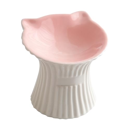 Liemuao Katzenfutterschale aus Keramik, geneigt, erhöhter Futternapf, Kätzchen, für Nass- und Trockenfutter, gegen Erbrechen, Spülmaschinenfest – 180 ml (Rosa-B) von Koomuao