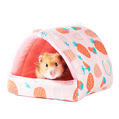 Liemuao Meerschweinchen Betthöhle,Kleintiere Kuschelhöhle,Kleintierhöhle Kleintier Winterhaus Zubehör für Hamster Zwergkaninchen Ratten Igel Chinchilla Bartagamen (Strawberry (10×10cm)) von Koomuao