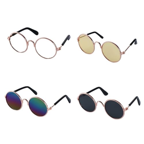 4 Stück Hund Sonnenbrille Runde Metall Katze Klassische Sonnenbrille Haustier Niedlich und Lustige Sonnenbrille Hund Katze Cosplay Party Kostüm Foto Requisiten von Kopida