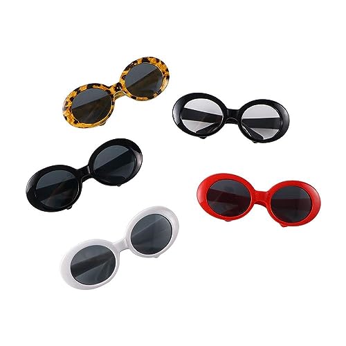 5 Stück Haustier-Sonnenbrillen, Retro-Sonnenbrille, oval, für Hunde und Katzen, Kunststoff, Party-Kostüm, Cosplay, Brillen, Foto-Requisiten, niedlich, lustige Sonnenbrille für Katzen und Hunde von Kopida
