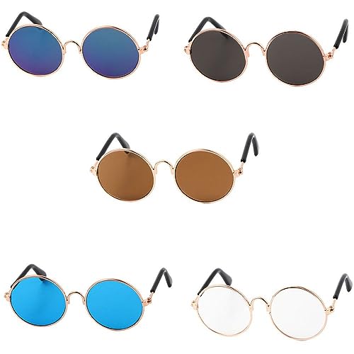 Pet Sunglasses 5Pairs Vintage Round Cat Glasses Cute Multicolor Sunglasses Reflection Glasses for Little Dog Cat Eye Wear Photos Props Pet Supplies von Kopida