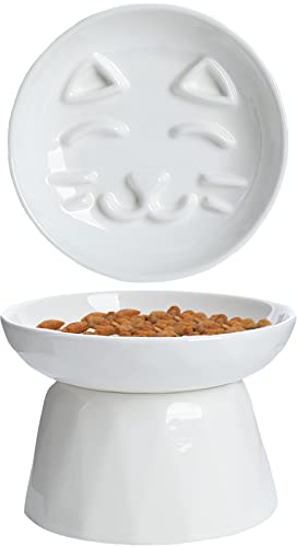 Kopmath Erhöhter langsamer Futternapf für Katzen, Keramik, erhöhte Katzen, langsames Futter, gesundes Essen für Nass- und Trockenfutter, verhindert Erbrechen Verdauung, spülmaschinenfest von Kopmath