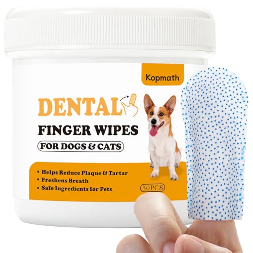 Kopmath [Upgraded] Hundezahnreinigung Fingertücher, Zahnstein & Plaque Entferner mit Bürstenperlen, Mehr Reibung, Hundeatemerfrischer, Natürliche Hundezahntücher für Katze, Einweg-Hundezahntücher von Kopmath