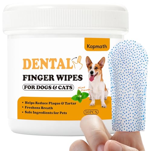 [Upgraded] Kopmath Hundezahnreinigung Fingertücher, Zahnstein & Plaque Entferner mit Bürstenperlen, Mehr Reibung, Hundeatemerfrischer, Natürliche Hundezahntücher für Katze, Einweg-Hundezahntücher von Kopmath