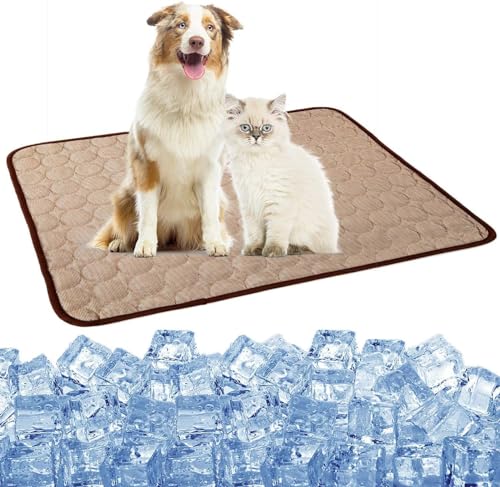 Kühlmatte für Hunde, waschbare Kühldecke für Hundehütte, Sofa, Bett, Boden, Autositze, Reise-Sommer-Hundeunterlage aus Eisseide (L&XL&10XL,Grau/Blau/Kaffee) von Koquena