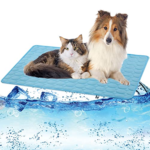 Kühlmatte für Hunde, waschbare Kühldecke für Hundehütte, Sofa, Bett, Boden, Autositze, Reise-Sommer-Hundeunterlage aus Eisseide (L&XL&6XL, Grau/Blau/Kaffee) von Koquena