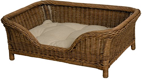 Großer Rattan Hundekorb geflochten Hundebett Rattan Korb Hund Hundecouch hoch mit Kissen (Vintage Braun) von Korb-Outlet