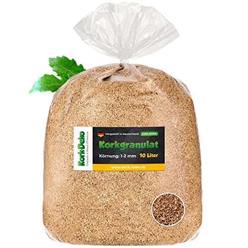 10 Liter Korkgranulat, FEIN (0,5-3 mm) (Kork-Substrat, Kork-Schrot) für Terrarien (Reptilien), Terrariensubstrat (Späne, Einstreu, Bodengrund) oder Dekoration/Modellbau von Kork-Deko